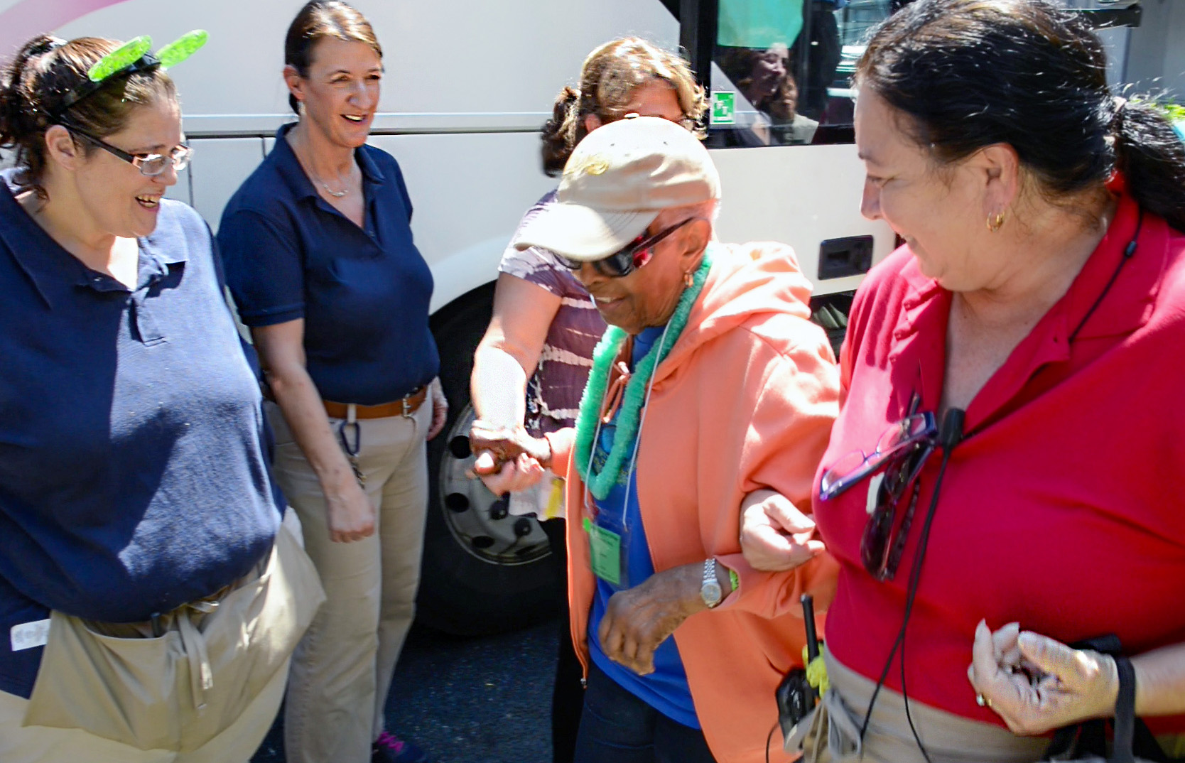 Atria team assisting seniors with the hurricane evacuation