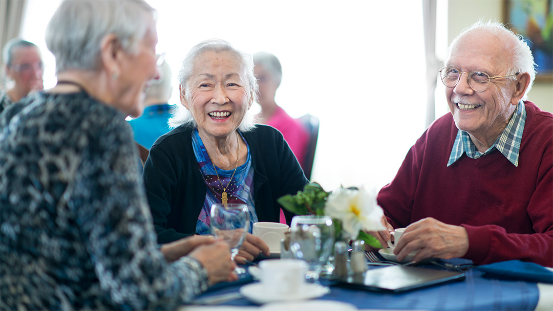 Seniors getting together for a drinking social hour