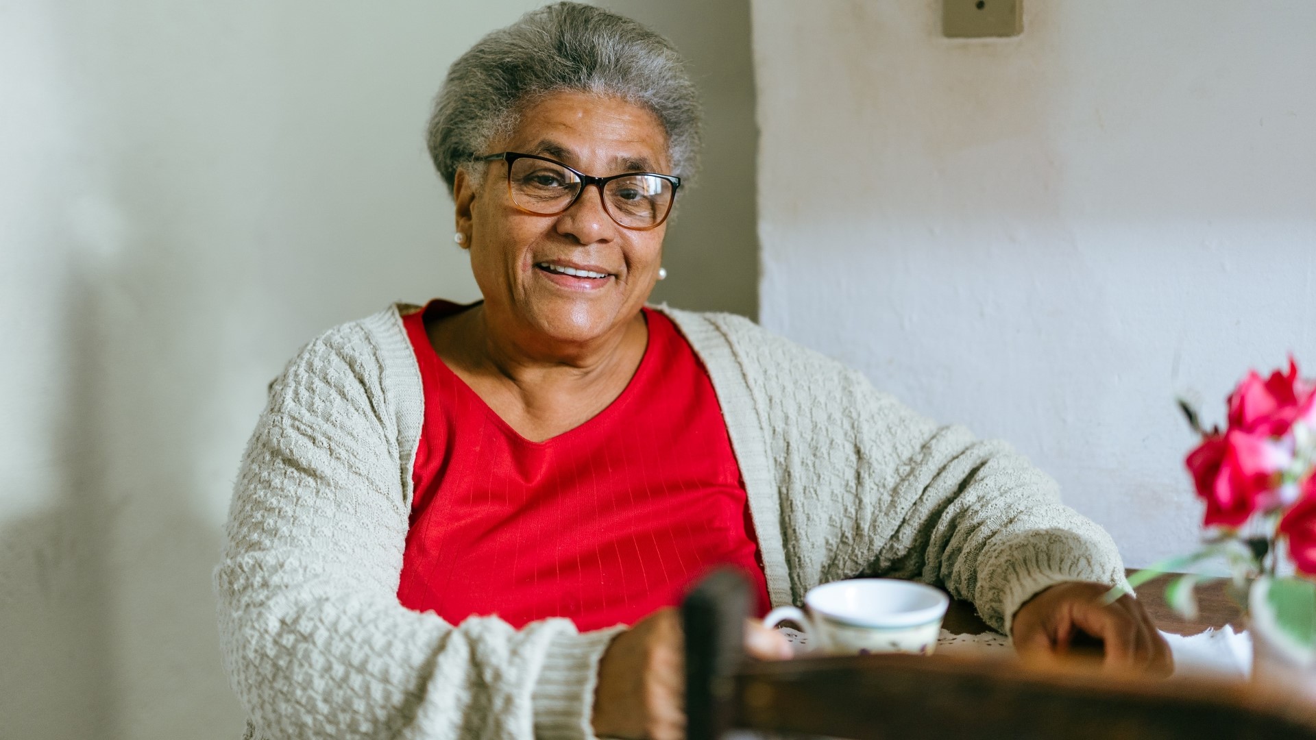 Senior aged woman enjoying a cup of tea