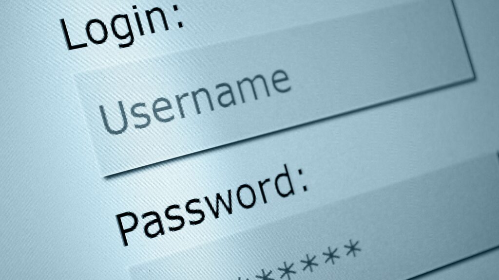 Sign-in screen listing a login name and password