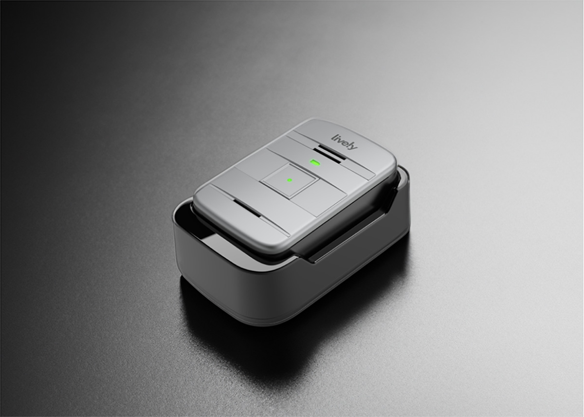 Livley Mobile emergency alert device on a grey background