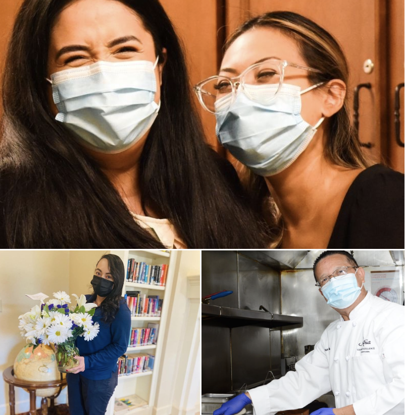 Collage of residents and staff staying safe throughout the COVID-19 pandemic.
